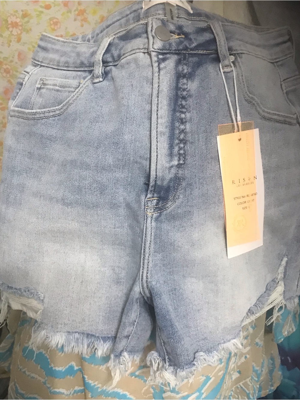 High-Rise Light Blue Denim Frayed Hem Women's Shorts